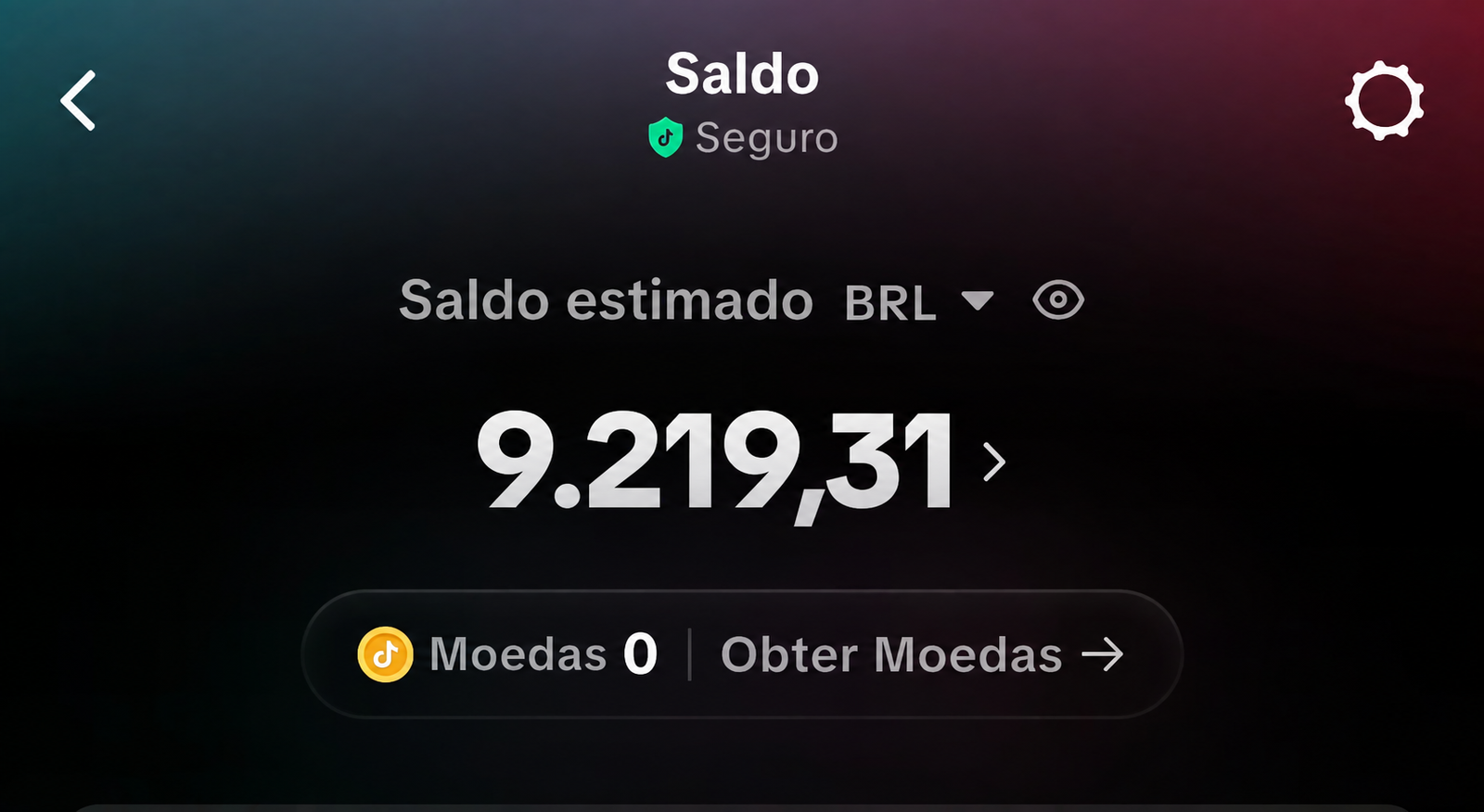 Saldo da conta do TikTok